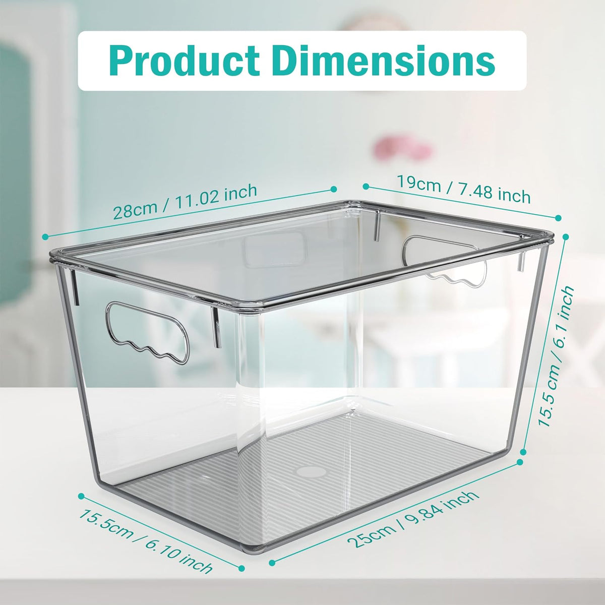 YAN &amp; HIN 4 Pack Clear Storage Bins with Lids, Stackable Plastic Organizer Bins with Handles, Pantry Organizers and Storage for Kitchen Cabinet, Fridge, Bathroom, Closet and Shelf Organization