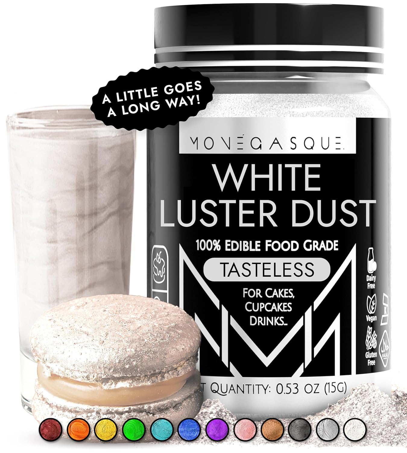 MONÉGASQUE White Edible Glitter for Drinks 15g – Edible Glitter for Cakes & Cocktails - Halloween Sp