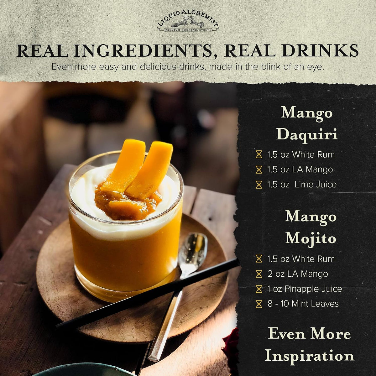Liquid Alchemist Mango Syrup for Cocktails | Real Ingredients Make our Mango Syrup for Drinks the Perfect Margarita Mix | Small Batch, Non-GMO &amp; Vegan | 25.4 oz Drink Mixer, Pack of 1
