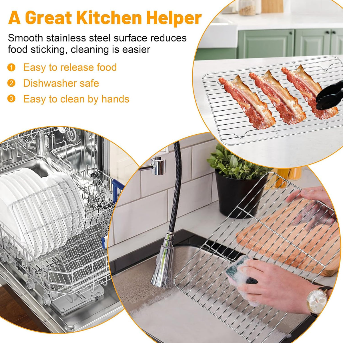 TeamFar Cooling Rack, 11.7” x 9” Stainless Steel Wire Baking Rack, 2PCS | for Cooking Roasting Grilling, Fit for Oven Pan, Oven &amp; Dishwasher Safe, Non-toxic &amp; Heavy-Duty