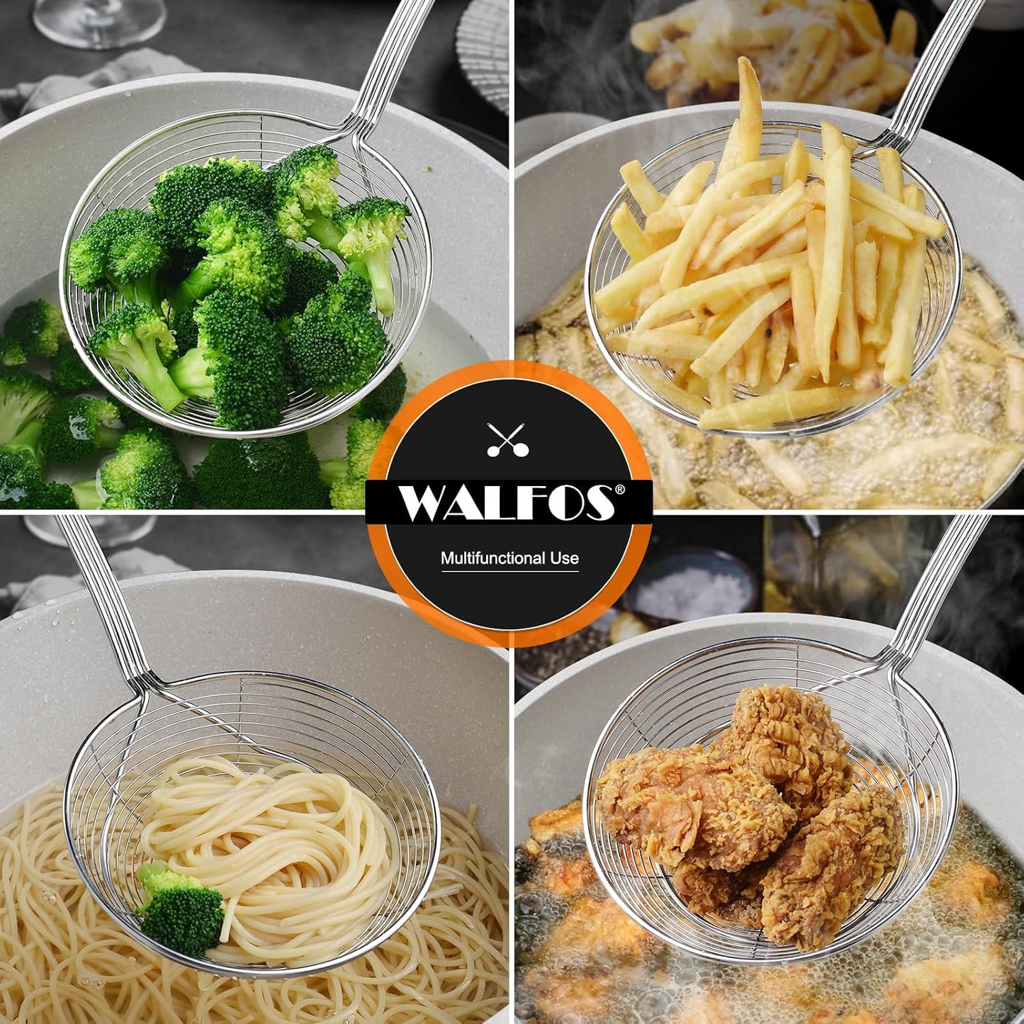 Walfos Spider Strainer - 5.5 Inch Stainless Steel Fryer Scoop, Kitchen Spider Skimmer Strainer With Handle, For Cooking Deep Fryer, Pasta, Spaghetti, Noodle, Vegetables, Egg