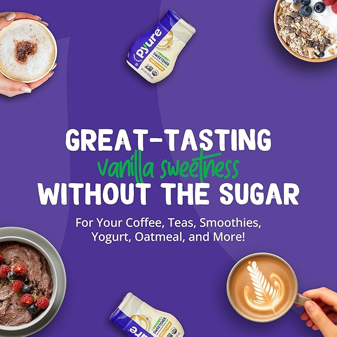 Pyure Organic Vanilla Stevia Liquid Sweetener | Sugar-Free Stevia Drops | Keto Sugar Substitute | Zero Calorie, Zero Carb,