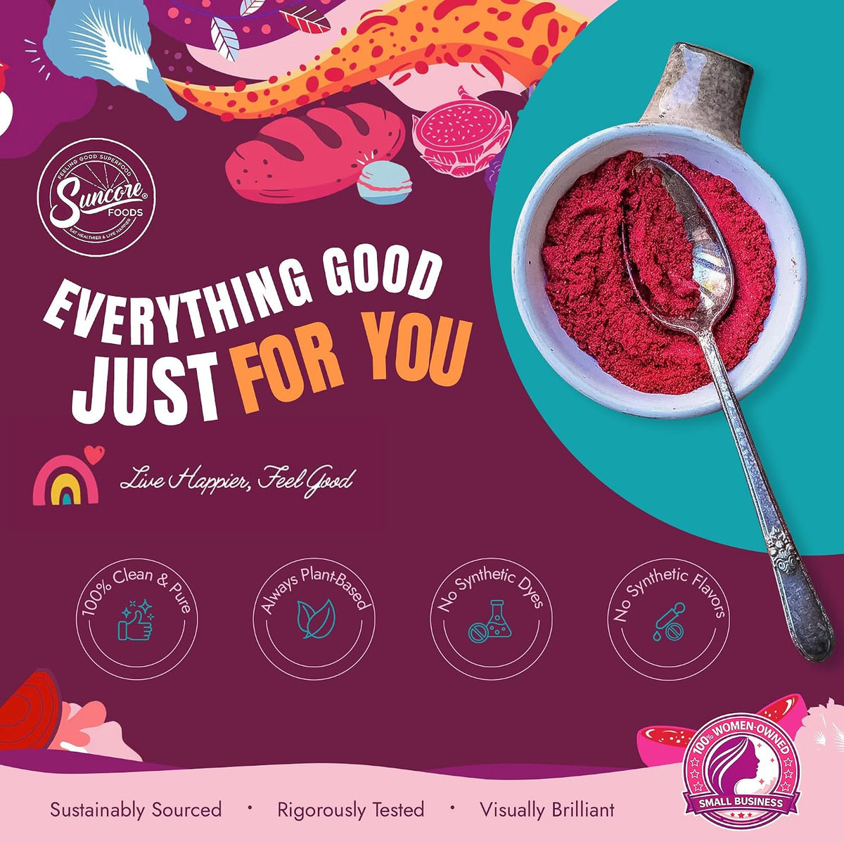 Suncore Foods Red Beet Powder 5oz (Beetroot) | Gluten Free | Vegan | Natural Red Food Coloring, For Baking, Frosting, Desserts, Smoothies, Beetroot Juice, Non-GMO, Resealable Pouch