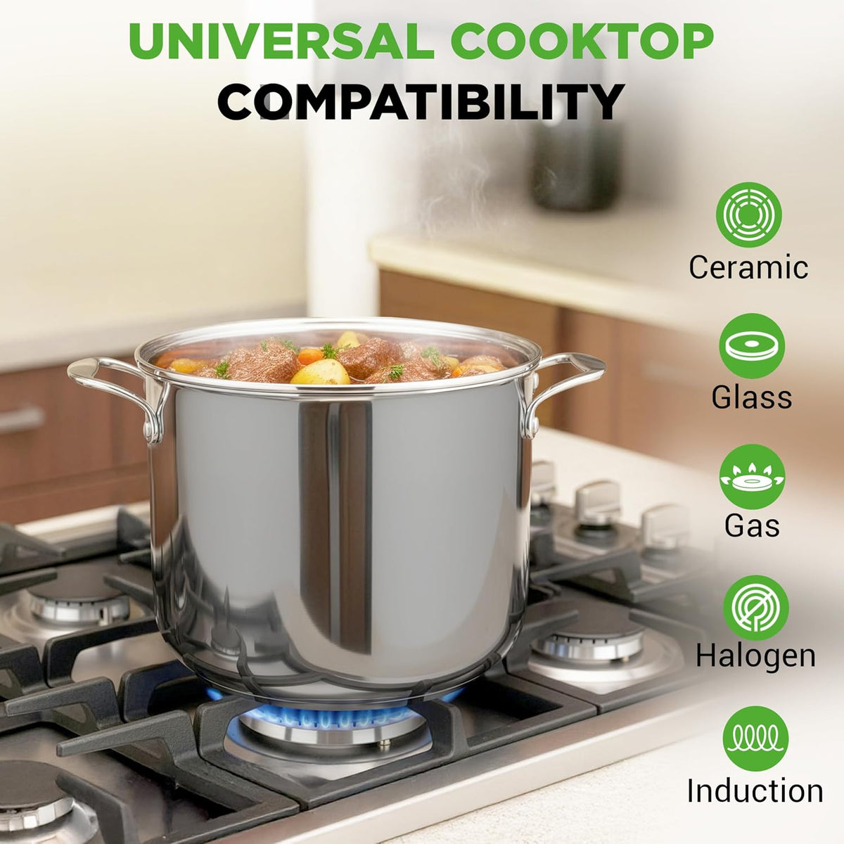 NutriChef 12-Quart Stainless Steel Stock Pot - 18/8 Food Grade Stainless Steel Heavy Duty Induction - Large Stockpot for Stews, Simmering & Soups with See Through Lid, Dishwasher Safe - NCSP12