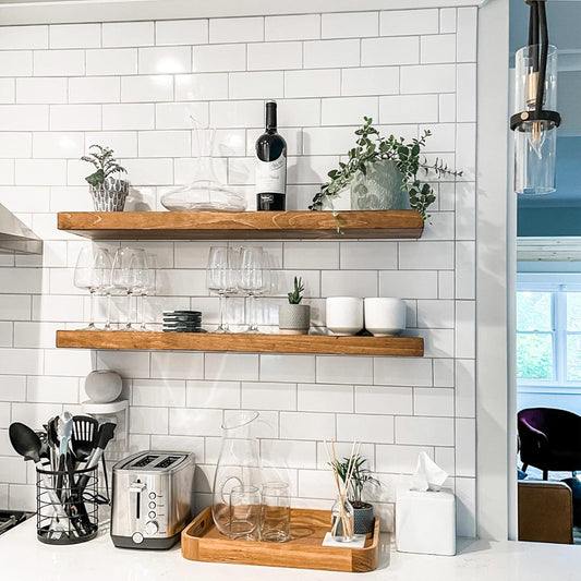 AUDRIELLE URBANDI, Rustic Floating Shelves, Set of 2, Hidden Bracket, Solid Wood, Heavy Duty, Wall Mounted Shelves, (Brown,