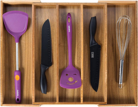 Utoplike Acacia Kitchen Drawer Organizer Expandable, Large Utensils and Cutlery Tray, Adjustable Silverware Divider for