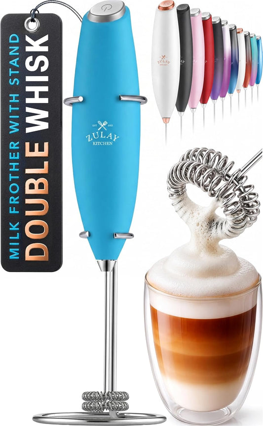 Zulay Powerful Milk Frother for Coffee with Upgraded Titanium Motor - Handheld Electric Whisk, Milk Foamer, Mini Mixer &amp; Coffee Blender for Frappe, Latte, Matcha, No Stand - Ocean Blue