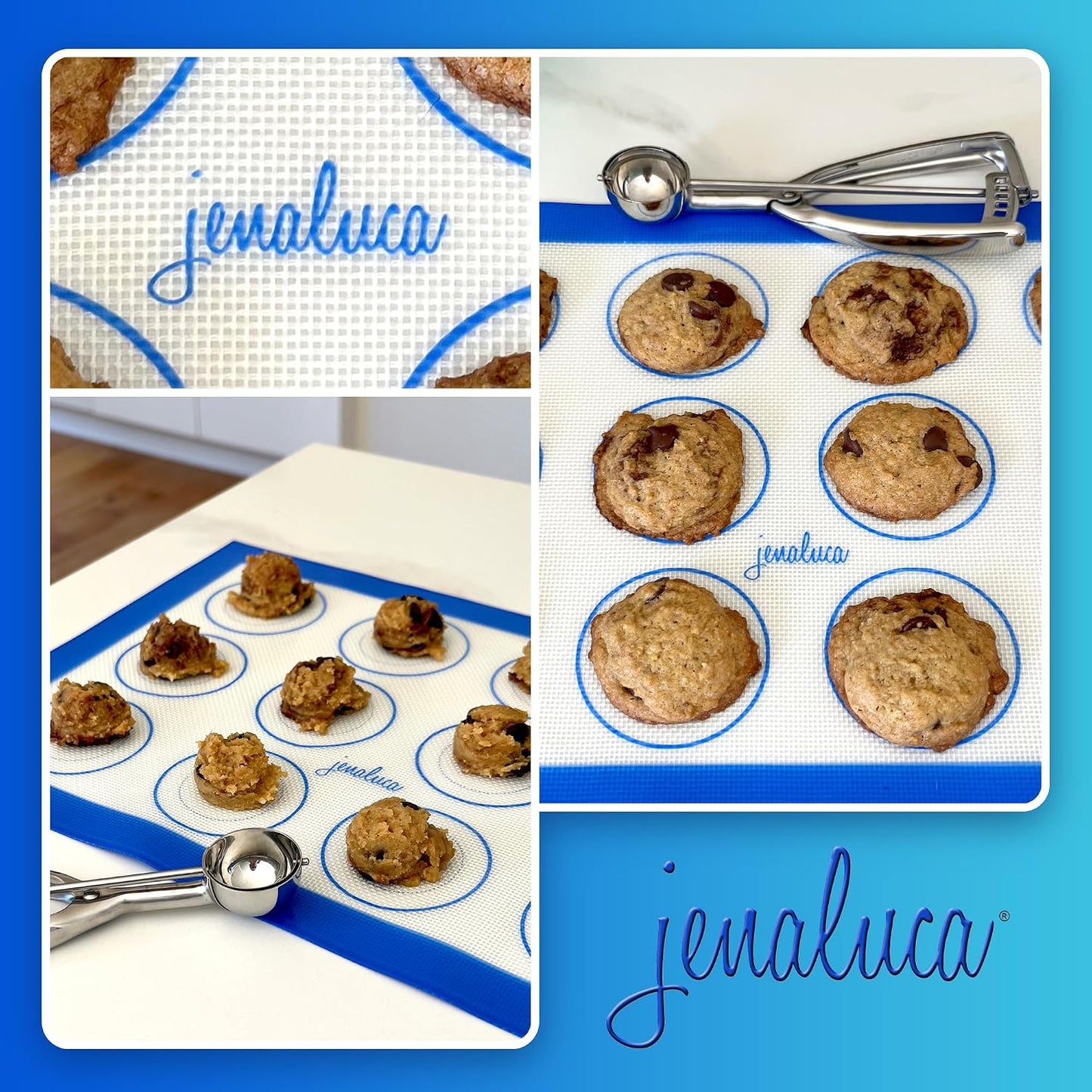 Silicone Baking &amp; Cookie Mats 2 Pack, Non-Stick, 16.5 x 11.6 in | Food grade silicone liner with cookie measurements. Heat resistant to 480F, dishwasher safe, non-slip.