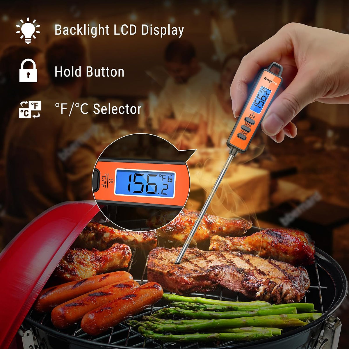 TempPro TP01A (2 Pack) Digital Meat Thermometer for Cooking Liquid Deep Frying Oil Candy, Kitchen Food Instant Read Thermometer with Super Long Probe, Backlit, Lock Function (Previously ThermoPro)