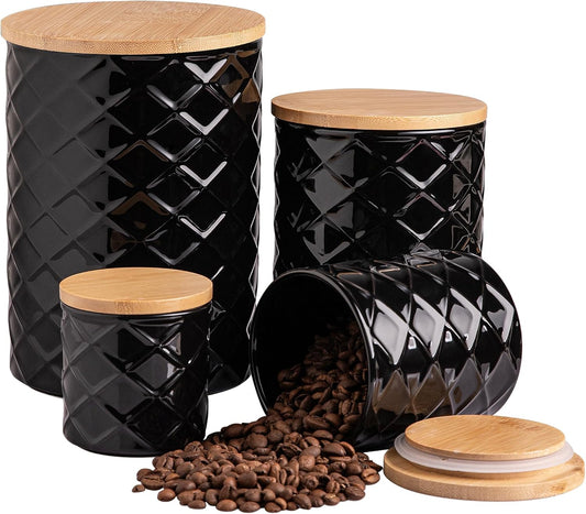 Sweejar Ceramic Canisters Sets for Kitchen Countertop, Relief Food Storage Jar with Bamboo Lid, Stackable Container for