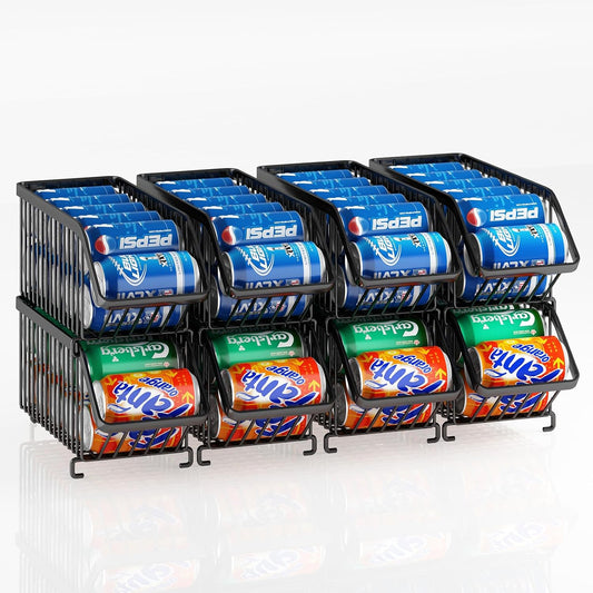 GILLAS 6 Pack Stackable Soda Can Organizer for Refrigerator, Can Holder Dispenser, Canned Food Storage Rack for Fridge, Kitchen, Countertops, Cabinets, Black
