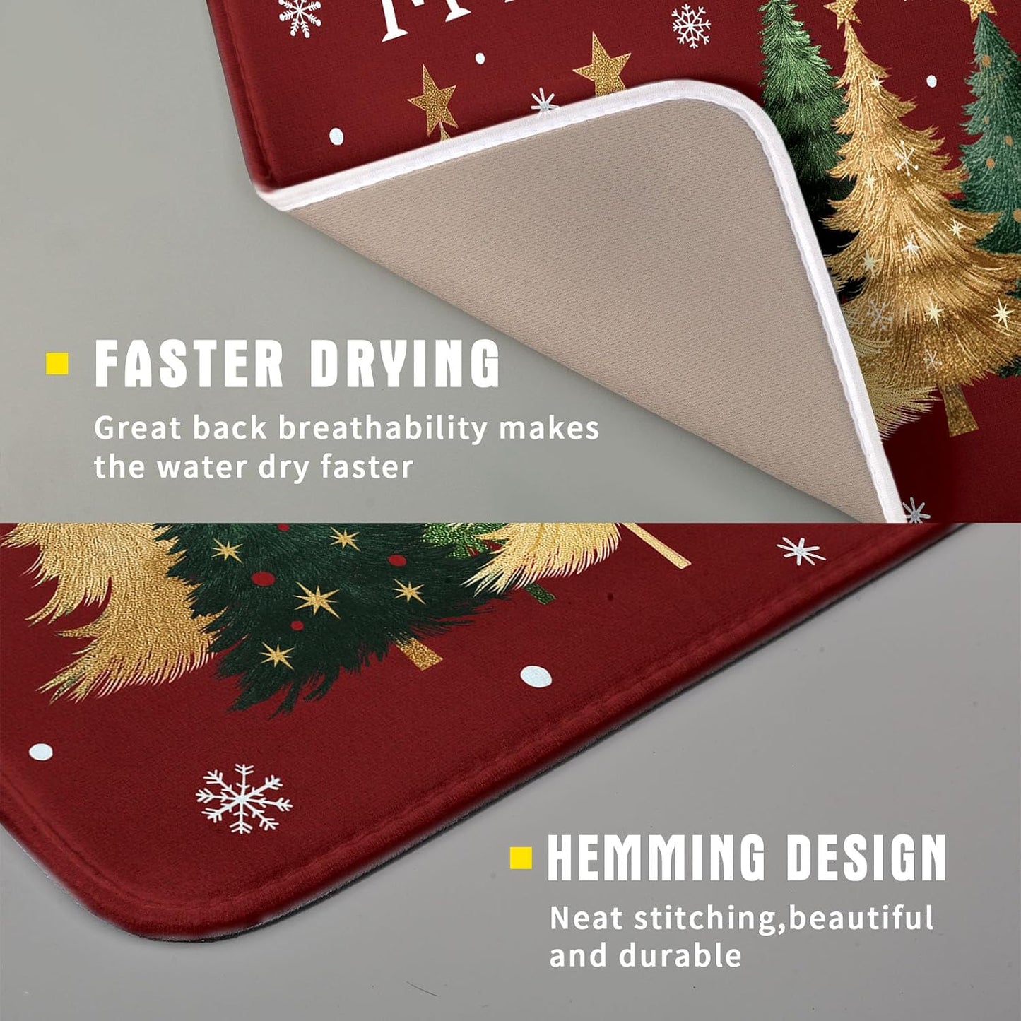 Xmas Tree Red Dish Drying Mat for Kitchen Counter,Winter Snowflake Drying Mat 16 x 18 Inch with High Absorbent Microfiber Drainer Mat for Coffee Bar