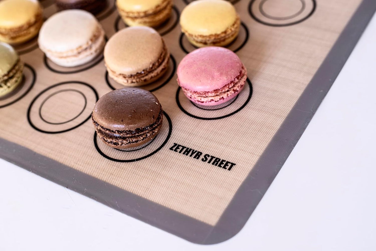 Macaron Baking Mat Silicone Non Stick, Half Sheet Reusable Pack of 4 Gray | Non-Stick Macaron Mat for Easy Baking, Heat Resistant &amp; Dishwasher Safe, Reusable &amp; Eco-Friendly, For Cookies &amp; More (11x16”)