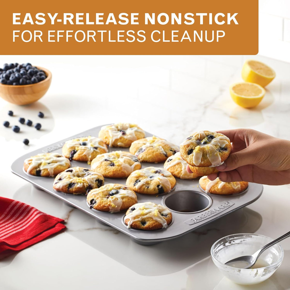 Farberware Bakeware Nonstick Muffin &amp; Cupcake Pans, 12-Cup, Gray