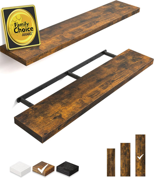 BAYKA Floating Shelves, 48" Wall Mounted Rustic Wood Shelves for Bathroom, Bedroom, Living Room, Kitchen, Office, Hanging