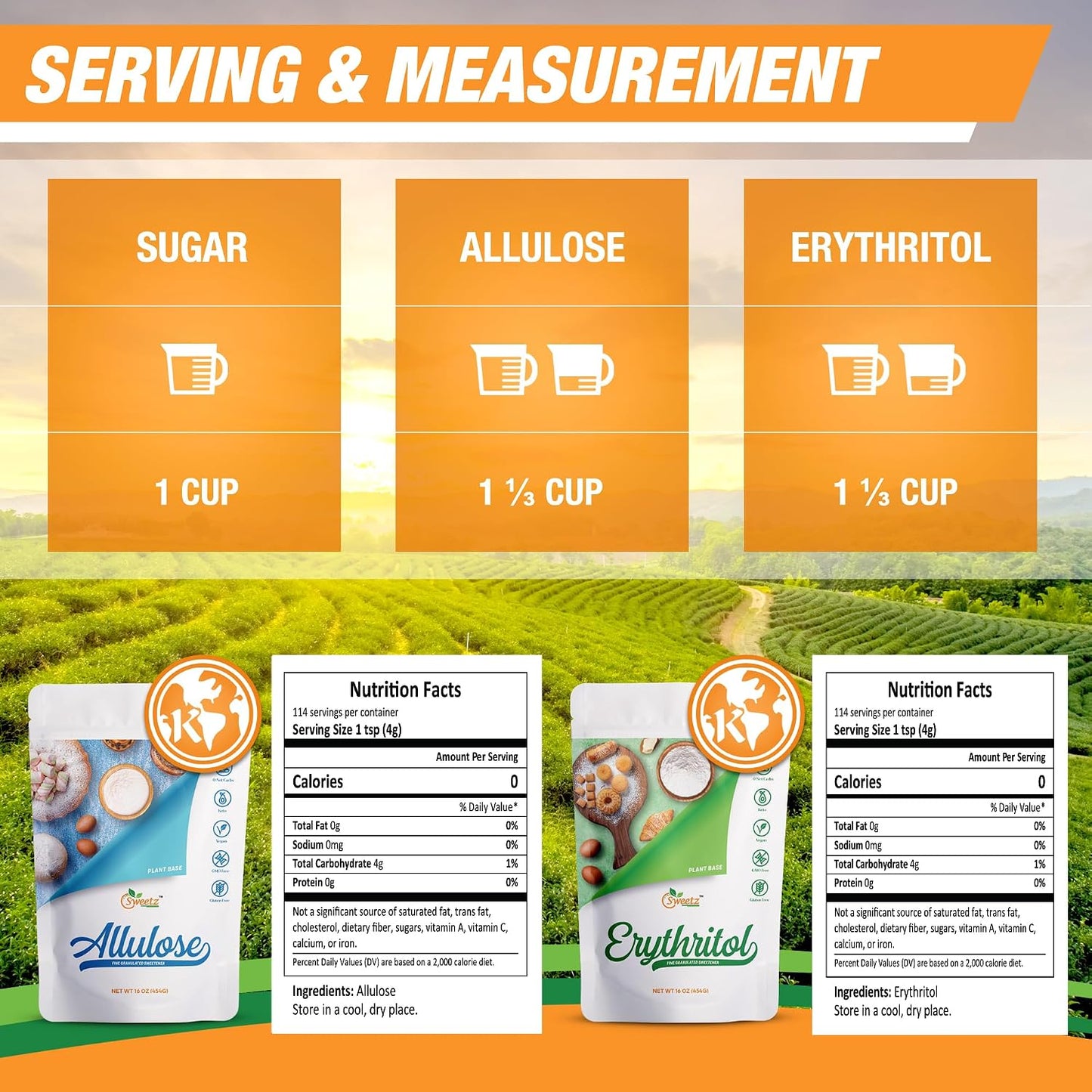 All Purpose Sweeteners: Allulose 2-Pack &amp; Erythritol 1-Pack. Total Servings 342; Zero Calorie Sweeteners, Sugar-Free Substitute for Baking, Smoothies, Coffee; Low Carb Keto Diet Friendly Food | ALU2–ERY1–MPK3, 1LB/Each