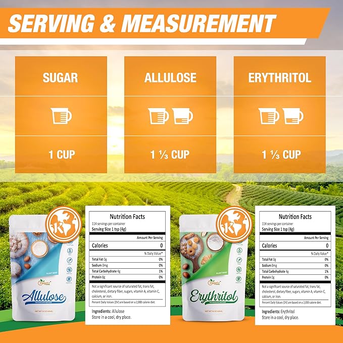 All Purpose Sweeteners: Allulose 2-Pack & Erythritol 1-Pack. Total Servings 342; Zero Calorie Sweeteners, Sugar-Free Substitute for Baking, Smoothies, Coffee; Low Carb Keto Diet Friendly Food | ALU2–ERY1–MPK3, 1LB/Each