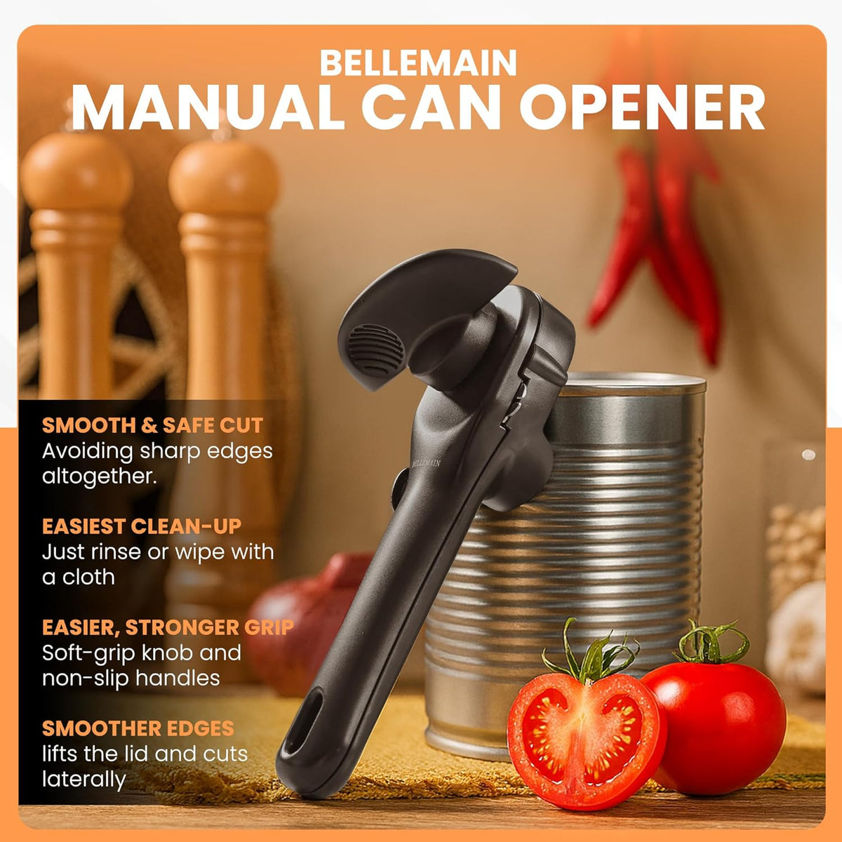 Bellemain Ergonomic Can Opener, Easy Safe-Cut for Seniors &amp; Restaurants