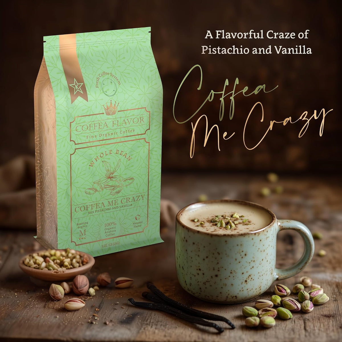 Organic Whole Bean Coffee Medium Roast (16oz) - Coffea Me Crazy Flavored | 100% Arabica, Single Origin and Low Acid - USDA Organic and Fair Trade Certified - Naturally Flavored Without Additives