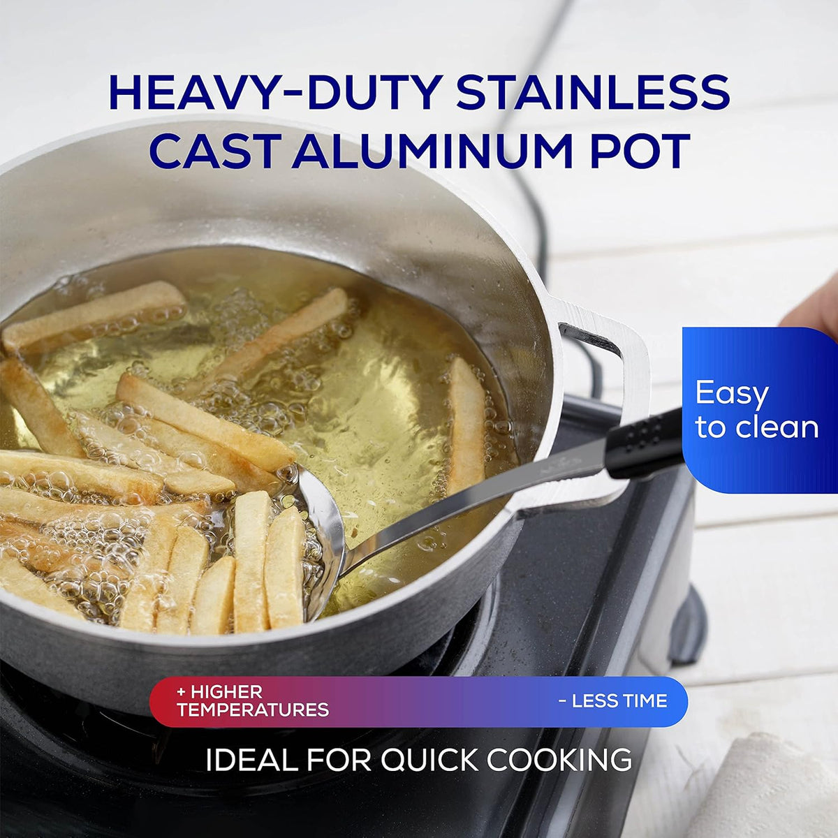 Universal (Professional Large) Caldero 47 Cups - 17 QT / 16 L, Stainless Aluminum Pot, Even Heat Distribution and Fast Cooking Dutch Oven Pot, Ergonomic Handles, Ideal for Rice, and French Fries