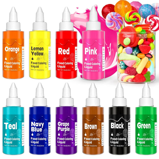 Food Coloring Liquid -10 Colors x 70ml Food Dye Set, Large Capacity Vibrant Edible Paint for Frosting, Cake Decorations,