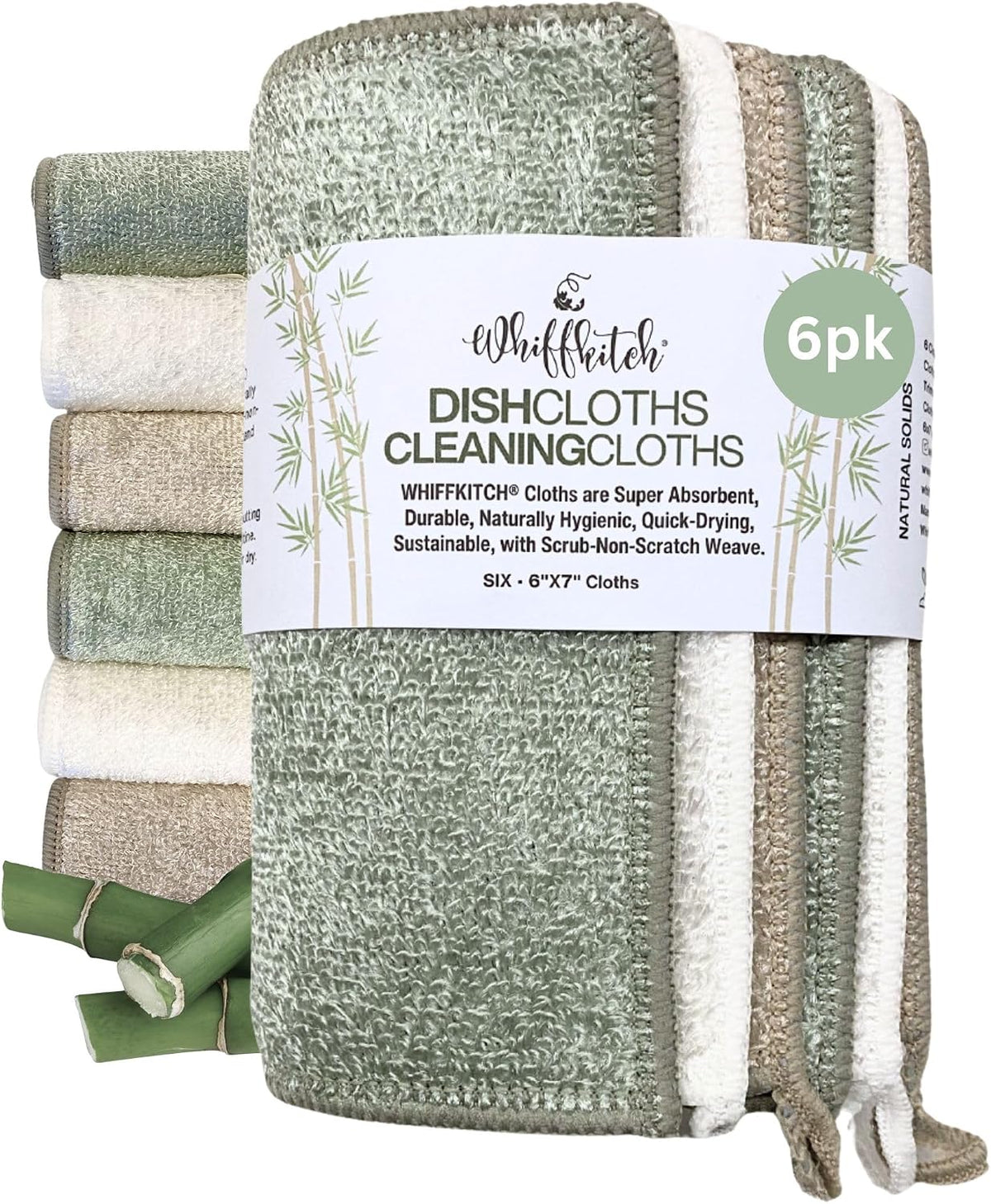 Dishcloths Kitchen Dishrag Cleaning Scrub Reusable 6pk 6x7in | Bamboo-Rayon, Absorbent, Scrub-Non-Scratch, Washable, Durable, Fast-Drying, Multi-Surface, Hand-Sized, Household Cleaning