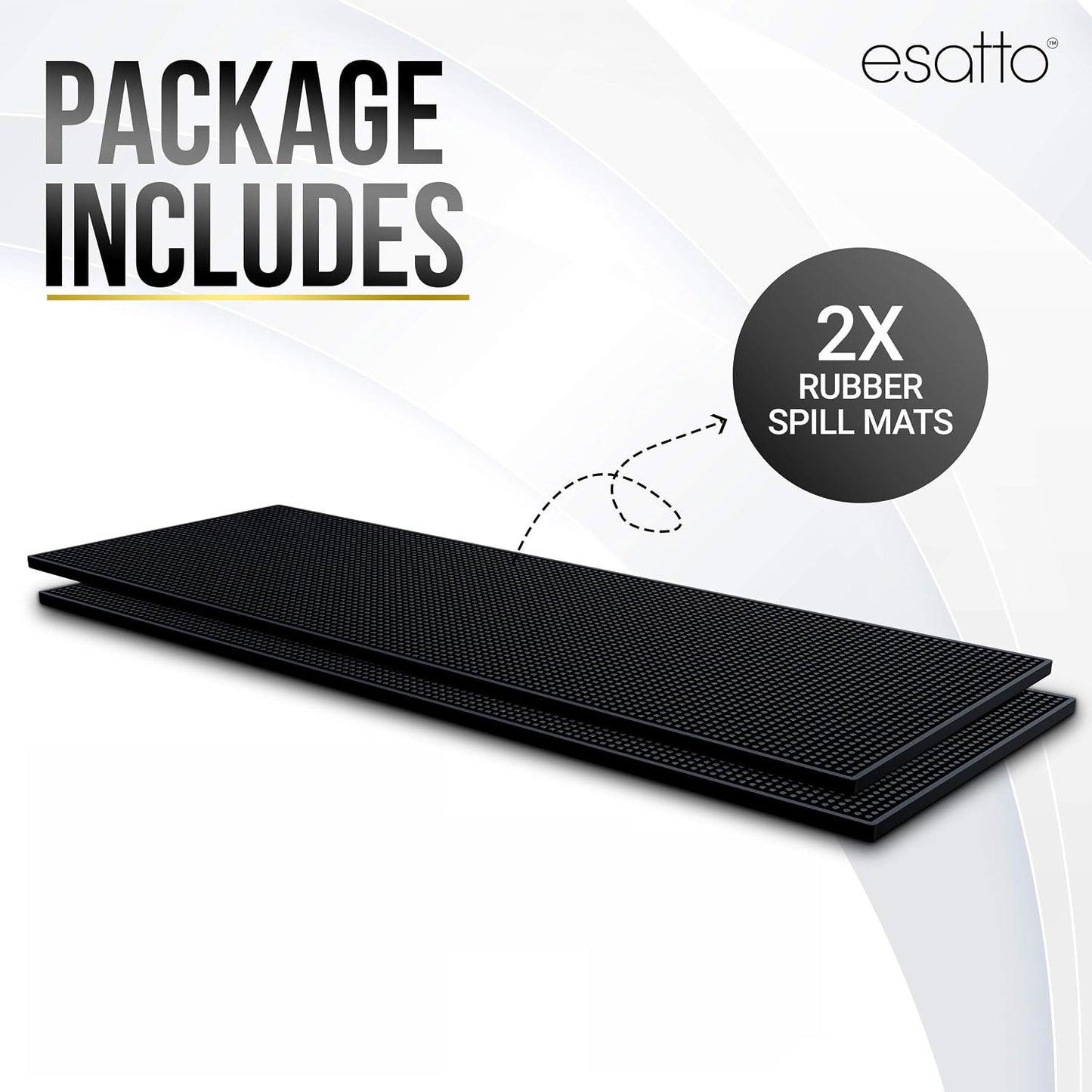 Esatto 23.375” x 7.75” Double Width Professional Spill Bar Supply Mat Bartender Non-Slip Black Bar Mat Coffee Drinks Mixing Pad for Bars, Home, Kitchen, Restaurants (2 Pack, Black)