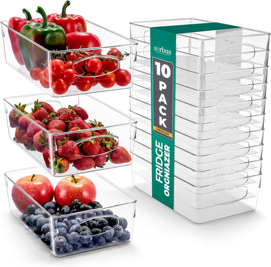 Sorbus Fridge Organizers and Storage, Clear Bins (Medium, 10 Pack)