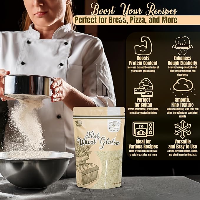 2.2 lb Vital Wheat Gluten | High-Protein, All-Natural Wheat Protein for Bread, Pizza Dough, Seitan, and More | Vegan & Keto-Friendly Baking Essential by Arizona Kitchen Supply