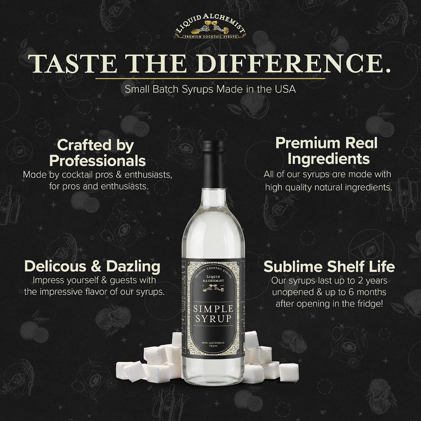 Liquid Alchemist Simple Syrup for Cocktails - Real Ingredients Make our Simple Sugar Syrup the Perfect Old Fashioned Mix - Our Drink Mix is Non-GMO Gluten Free &amp; Vegan (25.4 oz)