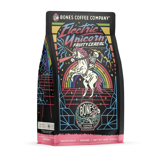 Bones Coffee Company Electric Unicorn, Fruity Cereal With Milk Flavored Coffee, Medium Roast Low Acid Arabica Beans