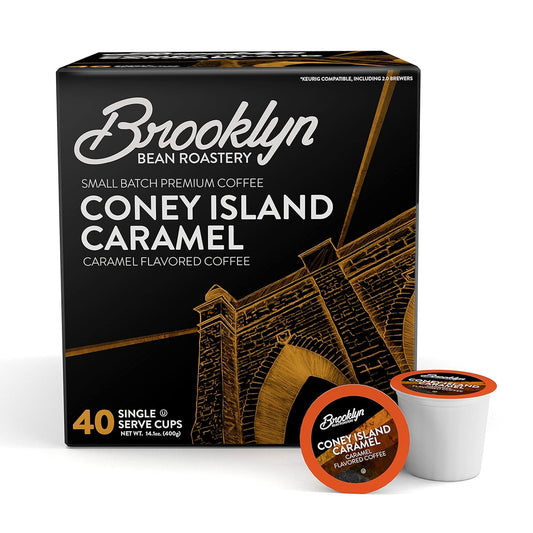 Brooklyn Beans Coney Island Caramel Gourmet Coffee Pods - Compatible with Keurig K Cup Brewers Including 2.0 Machines, 40