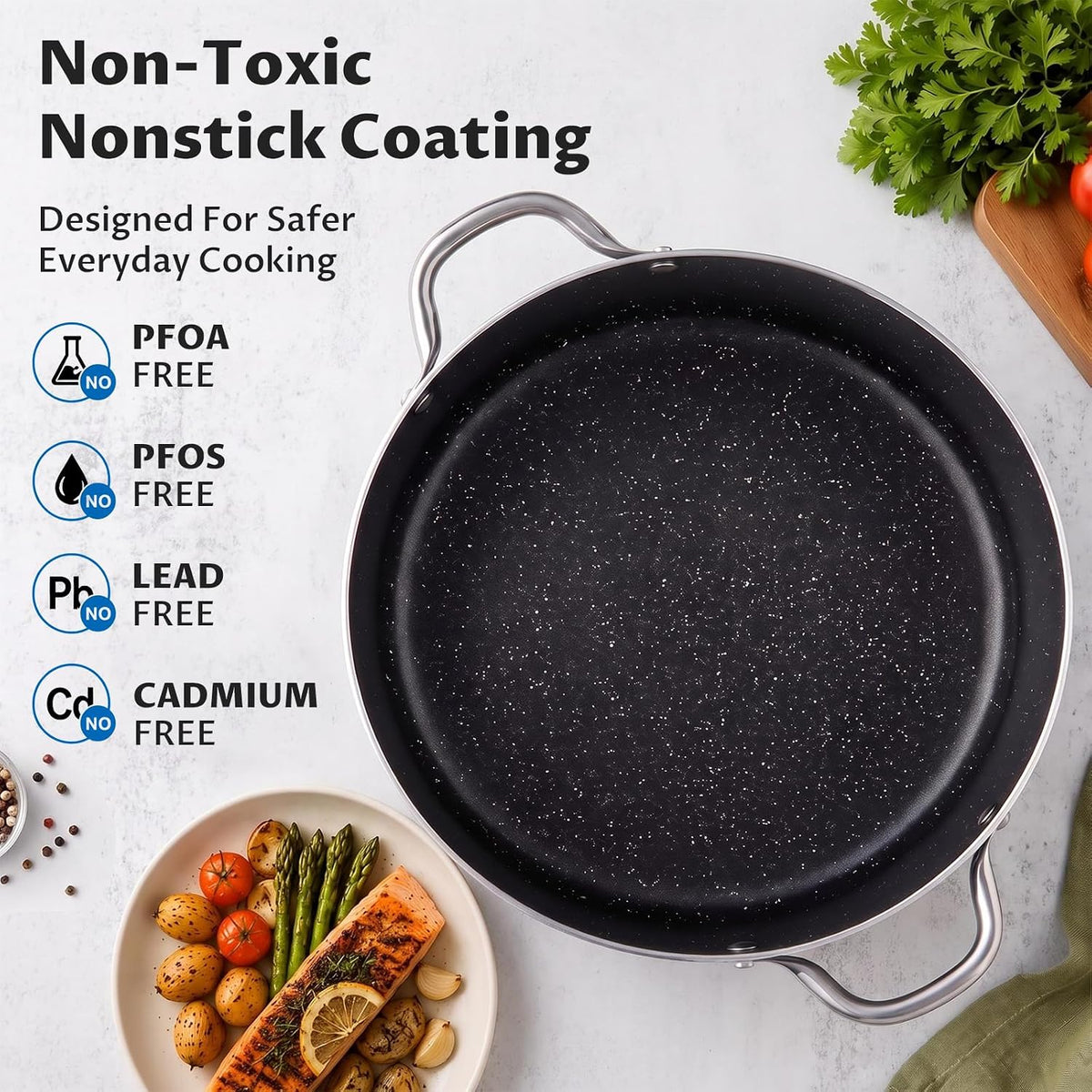 BEZIA 6 Quart Cooking Pot, Non Stick Induction Stock Pots with Lid, All Stove Compatible, 6 QT Aluminum Soup/Stew Pot For Small Households, Grey