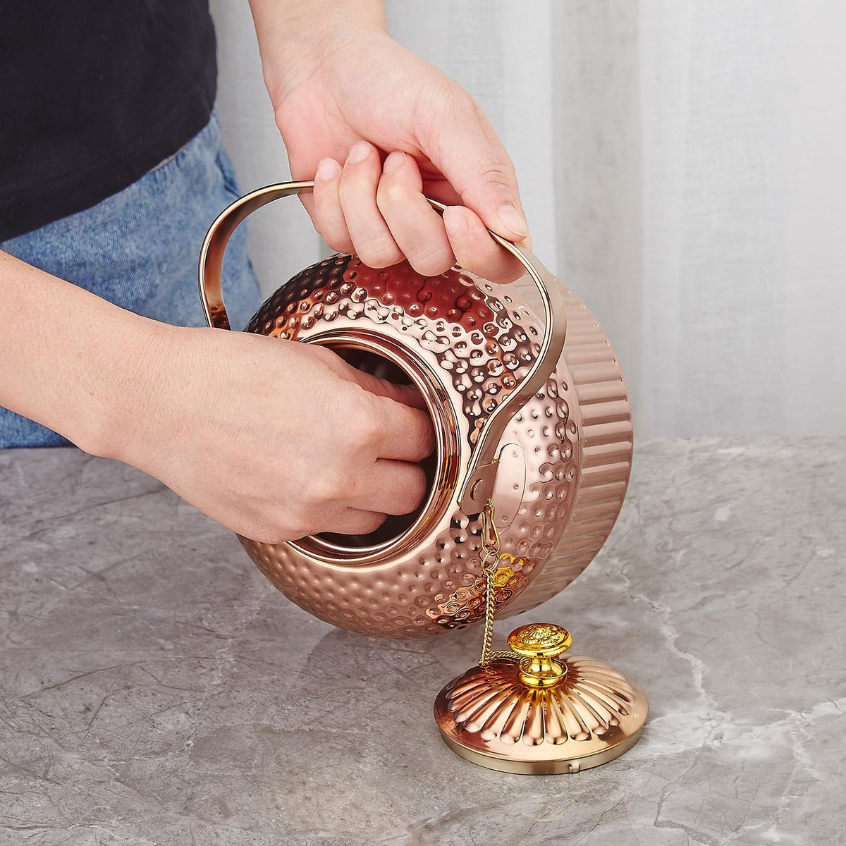 SANQIAHOME Antique 1.5L (50Oz) Stainless Steel Teapot with Infuser copper