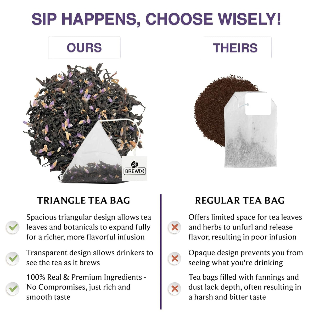 BREWIX, Earl Grey Lavender Tea Bags (25 Whole-Leaf Pyramid Sachets) | London Fog Black Tea with Natural Bergamot, Lavender &amp; Vanilla | Floral, Aromatic &amp; Caffeinated, Hot, Iced or Latte | Picnic in Paris