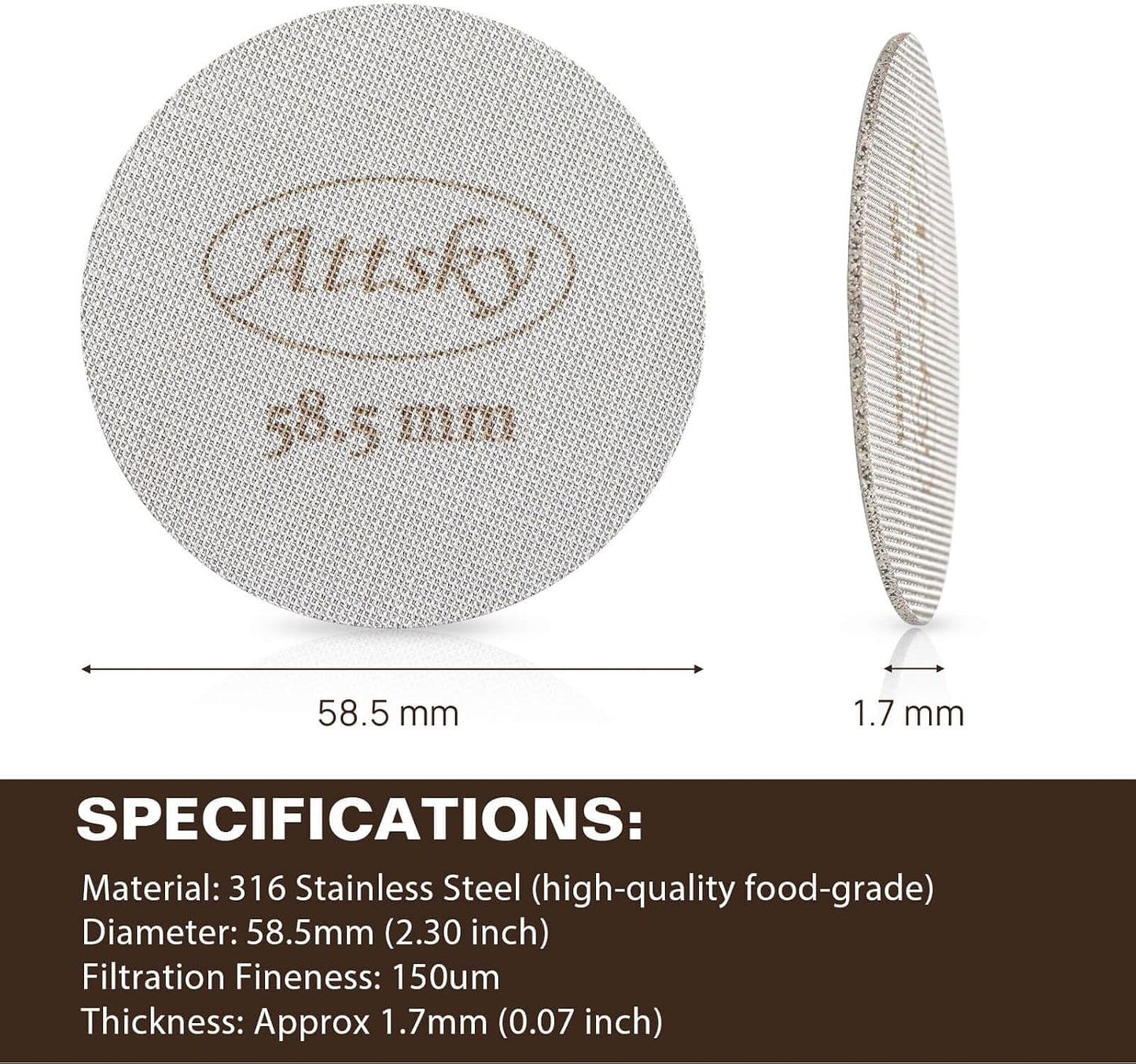 Attsky 58.5mm Espresso Puck Screen for 58mm Portafilter