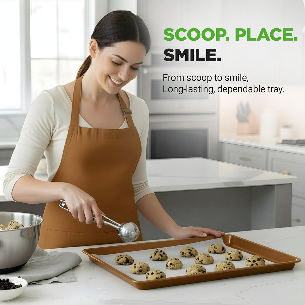 NutriChef 3-Piece Nonstick Baking Pans Set - Thick Carbon Steel Oven Bake Trays - Includes XL, Medium, &amp; Small Sizes - Versatile Cookie Sheets for Baking &amp; Roasting, Dishwasher Safe - Gold