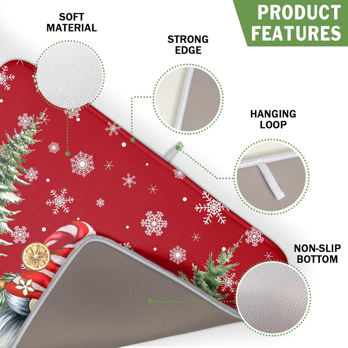 Kawani Christmas Gnome Dish Drying Mats for Kitchen Counter Christmas Gnomes Snowflakes Absorbent Microfiber Dishes Drying Pad Xmas Kitchen Drying Mat Drying Rack Mat Kitchen Accessories 16"x18"