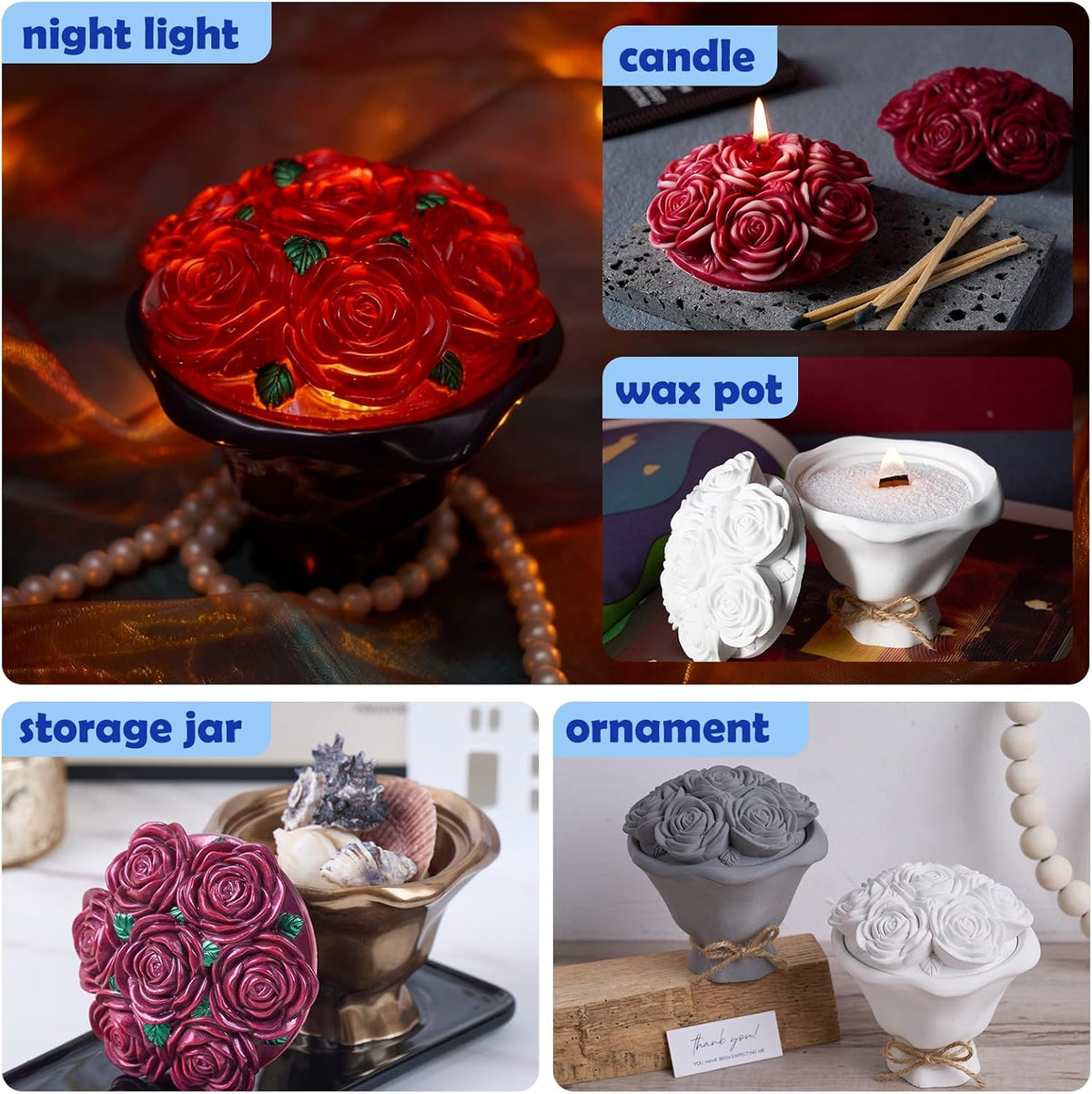 Rose Jar Resin Mold with Lid, Bouquet Shape Silicone Mold for Epoxy Resin