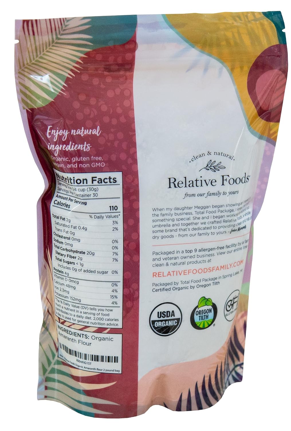 Relative Foods Organic Amaranth Flour, Gluten-Free, 2 lb | Organic gluten-free amaranth flour for baking, thickening, flatbreads and other recipes.