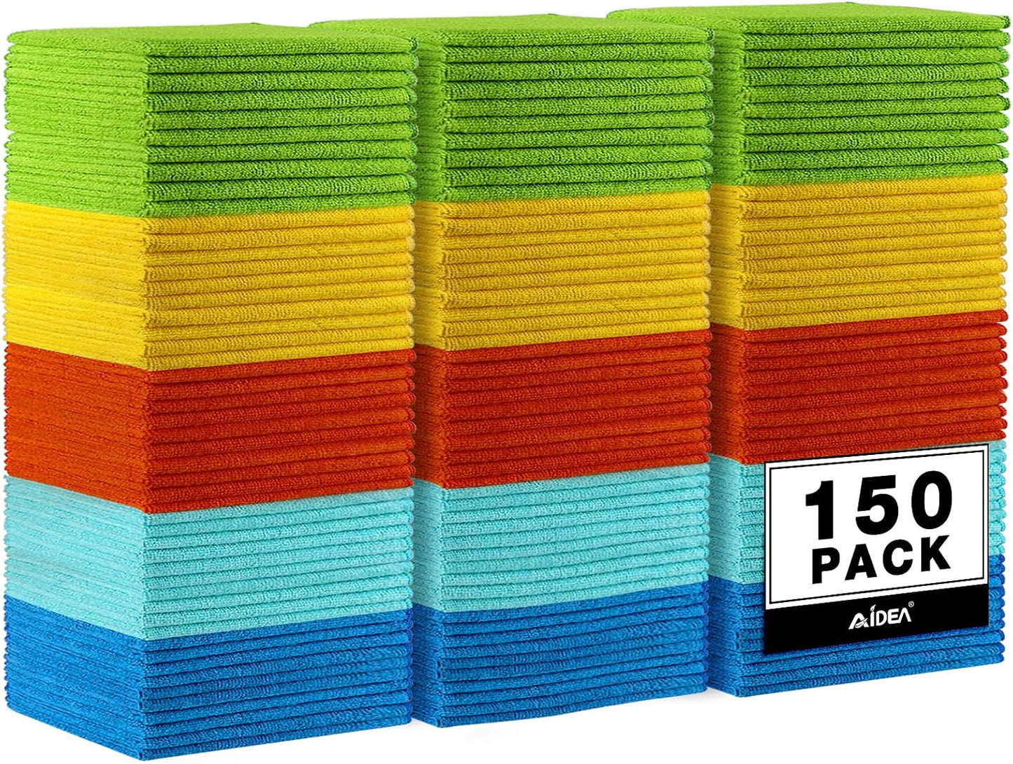 AIDEA Microfiber Cleaning Cloth-150PK, Microfiber Towels for Cars, 12"×12"
