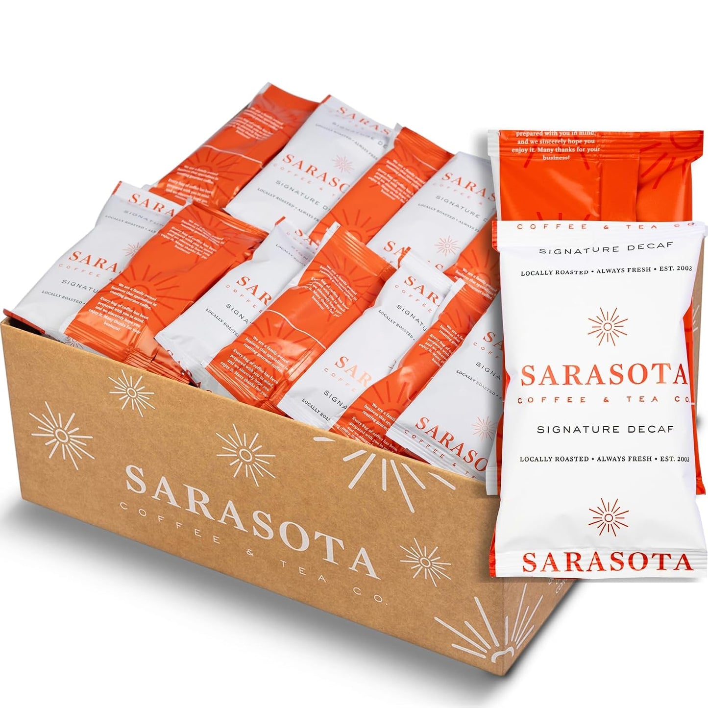 Coffee Packets – Dark Roast Decaf Ground Packs, Low Acid Pre-Measured 2oz Bags for 12-Cup Drip Brewers, Bulk Single-Pot Commercial Pouches