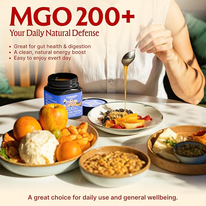 Caramanuka Manuka Honey MGO 200 – 100% Raw & Unfiltered Australian Honey, Independently Lab-Tested for MGO & Glyphosate, Bold Caramel-Like Flavor, 8.8 oz (250g)