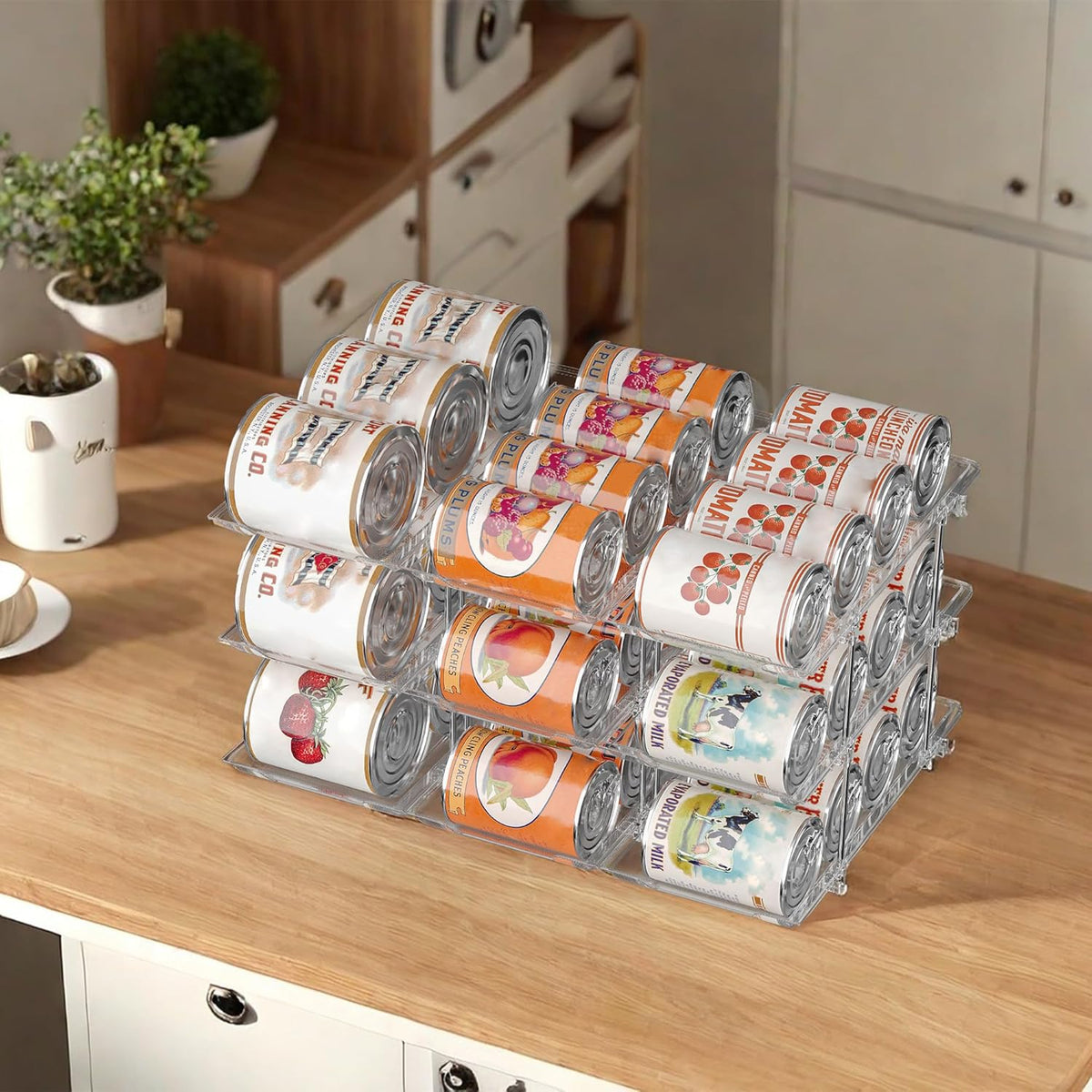 Can Organizer for Pantry Soda Can Organizer Automatic Rolling Food Pantry Storage Rack Can Dispenser for Fridge Holds 24 Cans, Fits 5.8-Inch Soda and Can, Set of 6