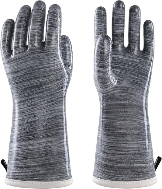 wahoo 12 Inch Liquid Silicone Oven Mitts,Heat Resistant Gloves,Grey,L/9 | Food Grade,Smoker Oven Gloves with Fingers,Coralair Liner,Waterproof,Latex Free,Baking,Cooking,BBQ,Grilling,Kitchen Mitts