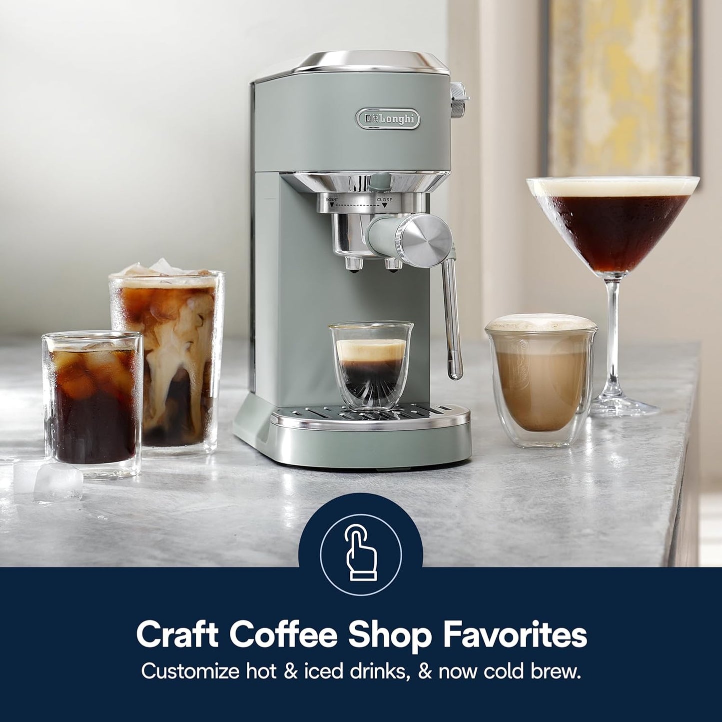 De'Longhi Dedica Duo Compact Espresso Machine - Cold Brew Coffee Maker with Milk Frother Wand- for Espresso, Hot & Iced Coffee, Cappuccinos, Lattes & Home Barista Brewing, Pistachio Green