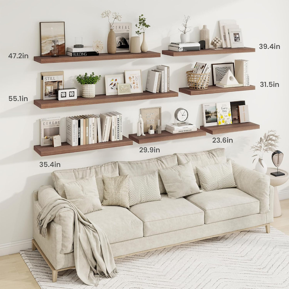 Fun Memories 40 Inch Walnut Floating Shelves, 9.3 Inch Deep Wall Shelves for Living Room|Bedroom|Kitchen, Rusitc Wall Mounted Bathroom Shelves 2 Pack, Heavy-Duty Deep Shelf for Books，Decor
