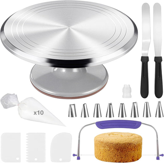 12 Inch Cake Turntable Decorating Stand with Aluminum,Cake Turntable Decorating Kit, Rotating Cake Stand for Cake,Cake