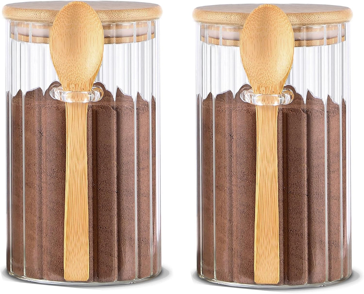 24 FL OZ Airtight Glass Jars with Bamboo Lids Spoons Coffee Canister, 2Pack