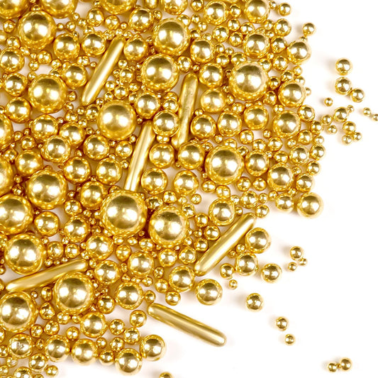 Gold Pearl Rods Sprinkles for Cake Decorating, Edible Sugar Pearls Rods Candy, 150g/5.29oz, Mix Size Cake Topper Donuts